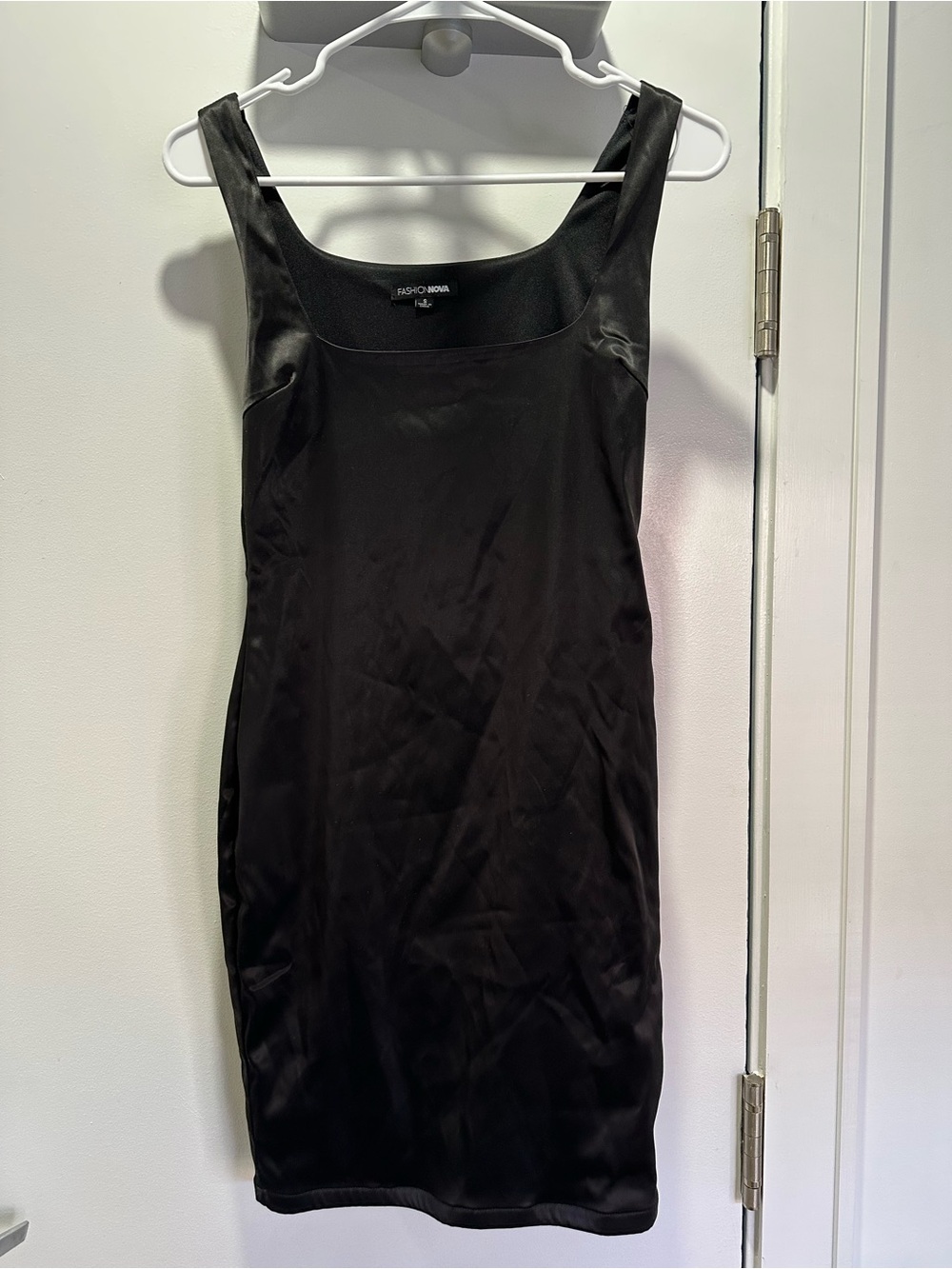 Fashion Nova Black Satin Square-Neck Slip Dress
